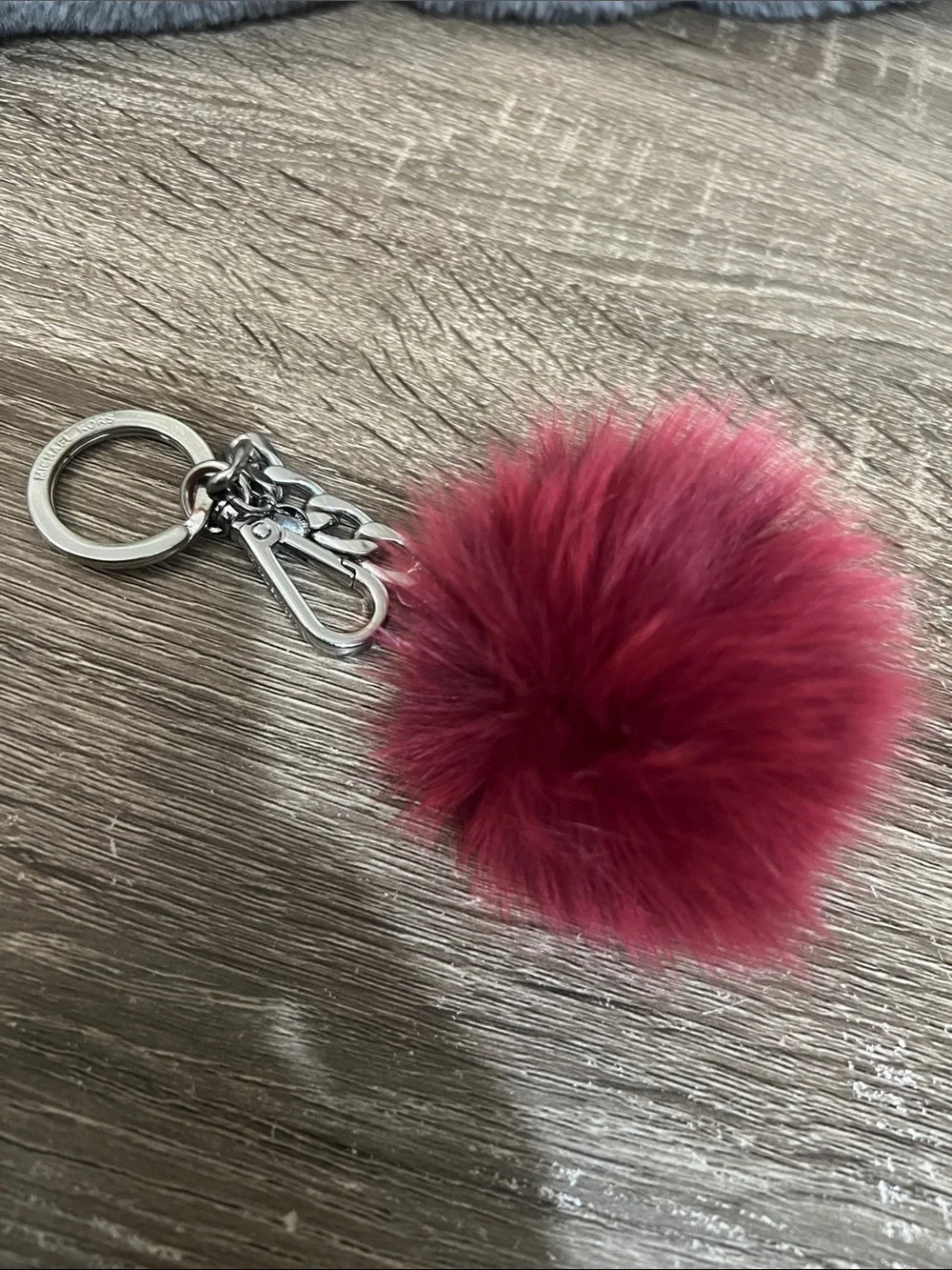 Michael Kors Burgundy Pom Pom Keychain